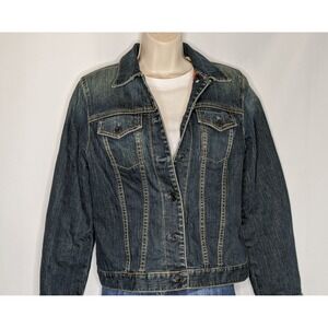 Gap Stretch Denim Jacket Small Fair Isle Lambswool Lined Dark Wash